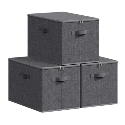 Produktbild von SONGMICS Faltbare Aufbewahrungskisten mit Griffen, 3er Set, Kleidung Organizer, Vliesstoff, 50 x 30 x 30 cm, grau