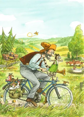 Produktbild von Postkarte "Pettersson und Findus: Pettersson auf Fahrrad"