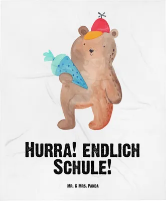 Produktbild von Mr. & Mrs. Panda Plaid Bär Schultüte - Weiß - Geschenk, Schlummerdecke, Fleecedecke, Kinderwagendecke, Grundschule, Teddy, Schulbeginn, Erster Schultag, Babydecke