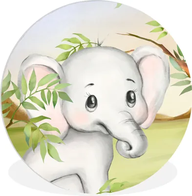 Produktbild von MuchoWow® Rundes Wandbild - Runde Bilder Elefant - Dschungel - Blätter Ø 60 cm Kreis Wanddekoration Kunststoff - Wandkreis - Wandschmuck - Wand Kreis - Das Schlafzimmer - Die Bilder - Wandmalerei - Kunst für das Haus - das Plastik
