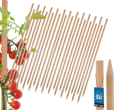 Produktbild von KOTARBAU® 25er Set Pflanzstäbe 80cm Tomaten & Gurken Rankhilfe Tomatenstäbe Holzpfähle Holzstäbe Pflanzenstütze Holzpfosten aus Buchenholz Natürlich
