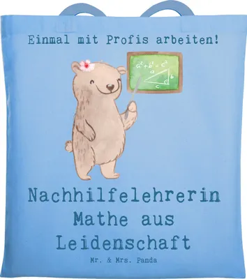 Produktbild von Mr. & Mrs. Panda Uni Tasche Nachhilfelehrerin Mathe Leidenschaft - Sky Blue - Geschenk, Spruch, Jutetasche, Tote Bag, Büchertasche, Lustig, Nachhilfeunterrricht, Witzig