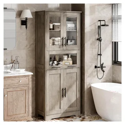 Produktbild von Hochschrank mit 2 Türen, schmaler Aufbewahrungsschrank für Bad, Wohnzimmer, Flur, Grau, 60 x 30 x 170 cm