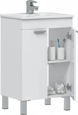 Image de Tuglie - Meuble sous-lavabo, 50x39x80h cm Blanc Brillant, 2 Portes