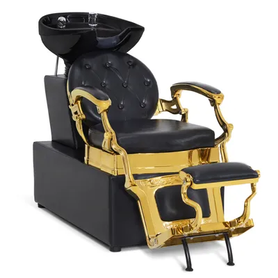 Produktbild von Waschbecken mit Sessel, Klappbare Beinstütze, aus Keramik Verstellbar, Waschplatz 8653 (Gold-Schwarz/Kunstleder)