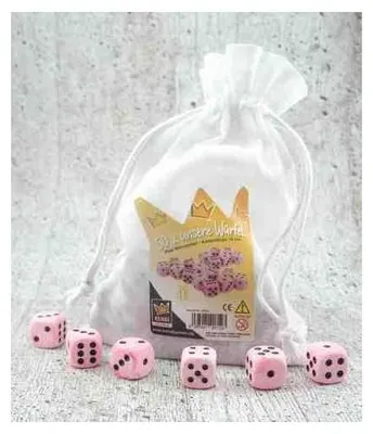 Produktbild von Würfel PINK MARMORIERT 16 mm – 50 Stück im Stoffsäckchen