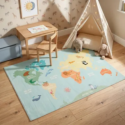 Produktbild von Volero - Kinderteppich - Globe Hellblau - 140x200 cm - Kinderzimmer, Babyzimmer