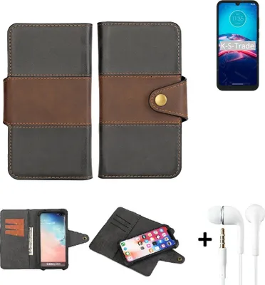 Produktbild von K-S-Trade Handyhülle Schutzhülle Bookstyle Wallet-Case kompatibel mit Motorola Moto E6S 2020 + earphones Bumper rundumschutz schwarz-braun 1x
