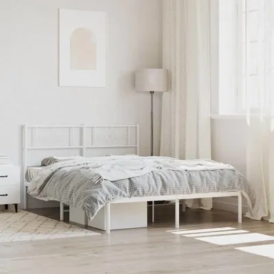 Obrázek produktu pro Kovový rám postele 140x200 cm, bílý – moderní minimalistická dvoulůžko s čelem