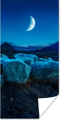 Produktbild von MuchoWow® Poster Mond - Berg - Blau 60x120 cm - Wandschmuck