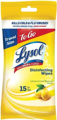 Obrázek produktu pro Lysol | Čisticí ubrousky Citron a limetkový květ - 15 kusů - Antibakteriální - Svěží vůně - Univerzální použití