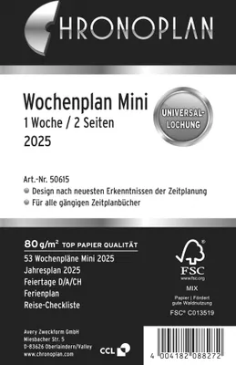 Produktbild von CHRONOPLAN Wochenplan 2025 1 Woche/2 Seiten Mini Zeile
