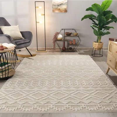Produktbild von TT Home Wohnzimmer Teppich Esszimmer Kurzflor Modern Skandinavisch Boho Design Unifarben Geometrische Optik 3D Größe 240x340 cm