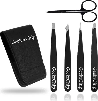 Image de GeekerChip 5pcs Pince à épiler Set épilation des sourcils en acier inoxydable cils