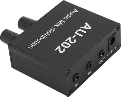Image de Mélangeur stéréo, répartiteur audio, 2 entrées, 2 sorties, prise jack 3,5 mm, plug-and-play, amplificateur de mixage audio en alliage d'aluminium
