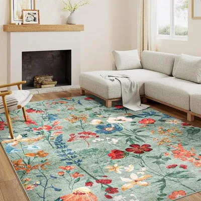 Immagine prodotto di Tappeto Unyqoos® a pelo corto, lavabile, con motivo floreale, dimensioni 160 x 230 cm, realizzato in polipropilene, con base in TPR antiscivolo, ideale per soggiorno e camera da letto