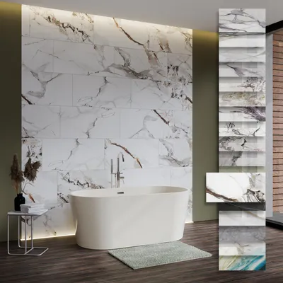 Produktbild von HEXIM Marmorplatten Optik 1 Stück 78x39cm SPC Kunststoff Innen & Außenbereich Granit Steinoptik - Duschrückwand Küchenrückwand Dekorpaneeel uv-beständig weiß (0,30m² 2012B) A-Serie
