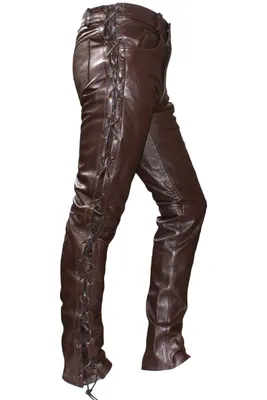 Produktbild von Lederhose lederjeans bikerjeans Büffelleder seitlich geschnürt Braun, Größe:56/2XL