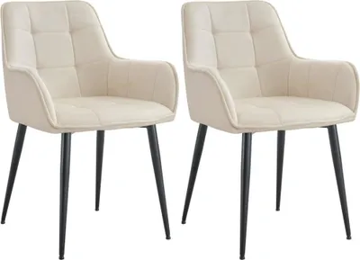 Image de ensemble de 2 chaises de salle à manger - Fauteuil en velours - Confort ergonomique | Couleur : Crème