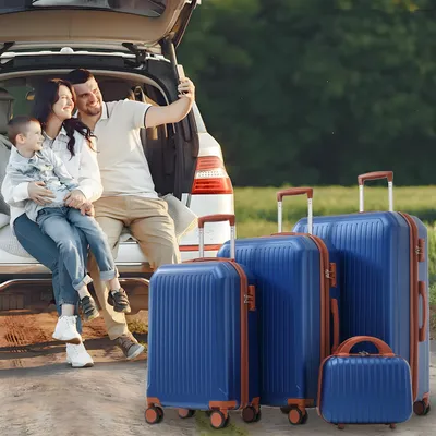 Produktbild von AIORBER 4-teiliges Hartschalen-Gepäckset S/M/L/XL aus ABS, TSA-Schloss, 360° Doppelrollen, Trolley mit Metall-Teleskopgriff, Antikblau