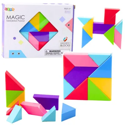 Obrázok produktu pre Magnetické bloky Tangram Farebné puzzle samolepky 9 El.
