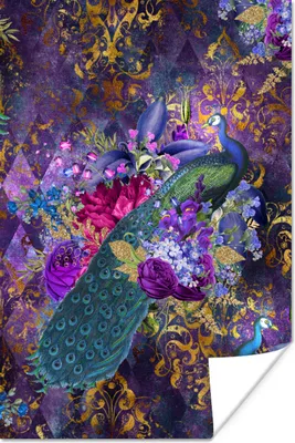 Produktbild von MuchoWow® Poster Muster - Pfau - Lila - Gold 40x60 cm - Plakate für die Wand - Poster Babyzimmer