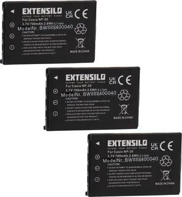 Produktbild von EXTENSILO 3x Akku Ersatz für Casio NP-20 für Kamera (700 mAh, 3,7 V, Li-Ion)