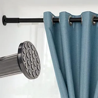 Produktbild von Famanu Gardinenstange ohne Bohren - Ausziehbar - Metall - Schwarz - 128-177 cm