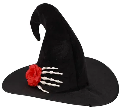 Immagine prodotto di Cappello da strega per adulti - Cappello da mago di Halloween con motivo di rose e teschio