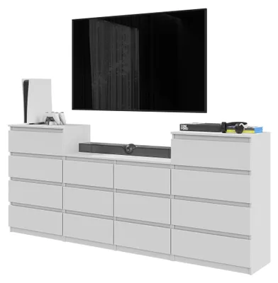 Produktbild von Kommodenset Weiß Matt mit 14 Schubladen (4+6+4) – Großes Sideboard Set für Schlafzimmer & Wohnzimmer – GABRIEL