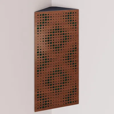 Produktbild von 2er-Pack – Schmale akustische Eck-Bassfalle mit Samtstoff | 50x23x10 cm |Reflexion - Schalldämmung | [REBAT - Nussbaum |Grün]