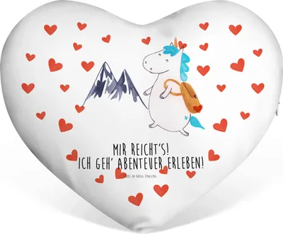 Produktbild von Mr. & Mrs. Panda Sofakissen Einhorn Bergsteiger - Weiß - Geschenk, Herz Kissen, Urlaub, Reisen, dekoartikel, Dekokissen, Unicorn, Geburtstagskissen, Einhörner, Berge