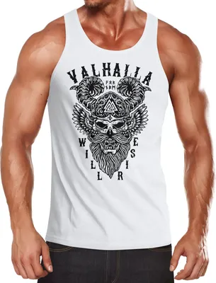 Produktbild von Herren Tank-Top Valhalla Will Rise Viking Helm Odin Krieger Muskelshirt Muscle Shirt Neverless® weiß M