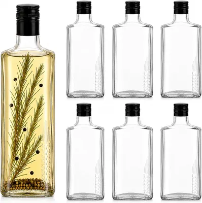 Produktbild von 6xGlasflasche 500 ml mit Schraubverschluss, Likörflasche aus Glas mit Kornähren-Motiv, Flasche zum Befüllen für Schnaps, Likör, Saft, Sirup, Öl, Essig