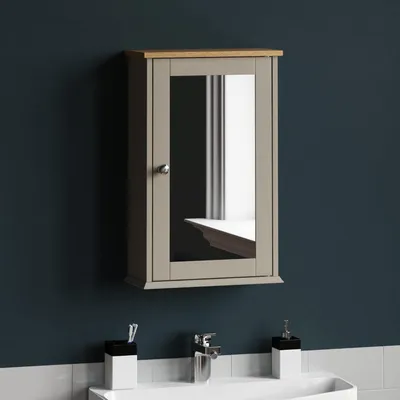 Image de Armoire de salle de bains à fixation murale - chêne gris - porte simple avec miroir