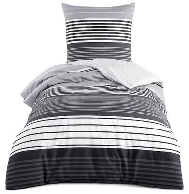 Produktbild von Bettwäsche Renforce 135x200cm 2-tlg Set Grau Gestreift Wende mit Reißverschluss