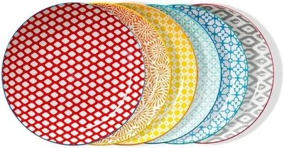Zdjęcie produktu dla Ceramiczne talerze obiadowe 27 cm, zestaw 6 sztuk, kolorowe, nadające się do mikrofalówki