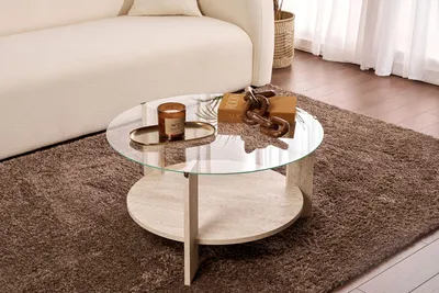 Produktbild von Skye Decor, Clara - Travertine, Transparent, Couchtisch, Travertin, 100 % Melaminplatte, 75 x 75 x 40 cm