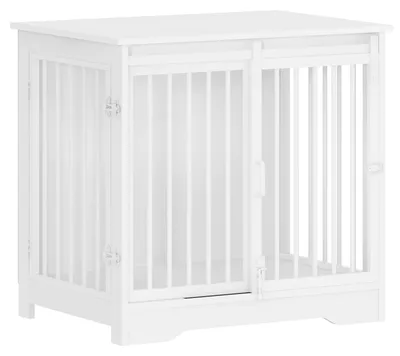 Productafbeelding van Hondenkooi - Meubelkooi voor binnen - 69 cm - 2 deuren - Bijzettafel - Hout - Wit
