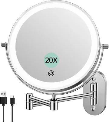 LED-Kosmetikspiegel 20 cm, 1X/20X, dimmbar, 3 Farben, 360° drehbar