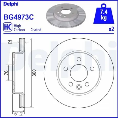 Produktbild von 2x DELPHI Bremsscheibe BG4973C für VW Crafter Kastenwagen (SY_ SX_) 51 3mm