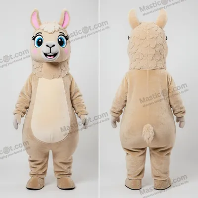 Produktbild von Beiger MASTICOT sanft lächelnder Lama-Maskottchen-Kostüm