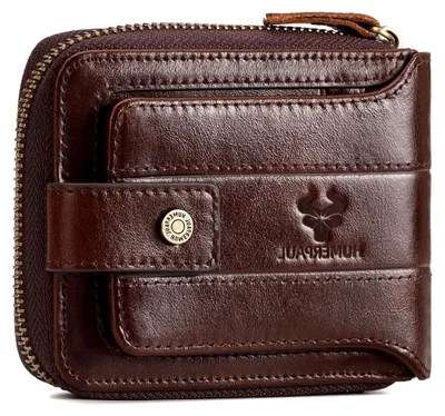 Produktbild von Herren-Geldbörse mit Reißverschluss, echtes Leder, RFID-blockierend, Bifold Herren-Geldbörse mit Ausweisfenster und Kreditkartenfächern (Kaffee), coffee, S, Modern