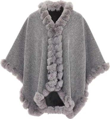 Produktbild von FRAULLY damen strickponcho - hellgrau, M