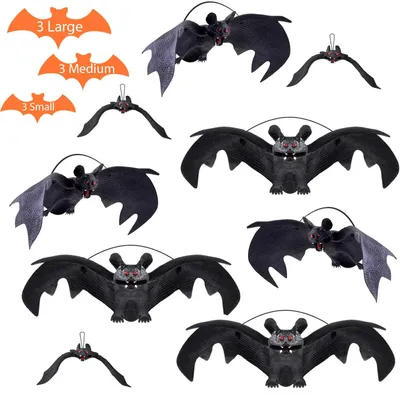 Produktbild von TRANKIELO® - Set mit 9 Halloween-Fledermäusen - Realistische Gummidekoration für Partys - Girlande zur Dekoration