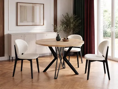 Obrázok produktu pre Okrúhly jedálenský stôl - priemer 100 alebo 120 cm - rozťahovací stôl s kovovými nohami s práškovou povrchovou úpravou v čiernej farbe - industriálny štýl - 100 cm - dub Craft