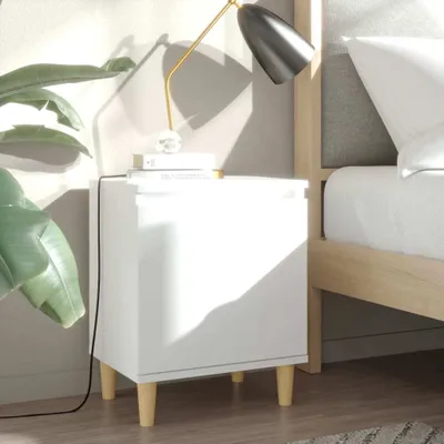 Image de vidaXL Table de nuit avec pieds en bois massif blanc 40x30x50 cm