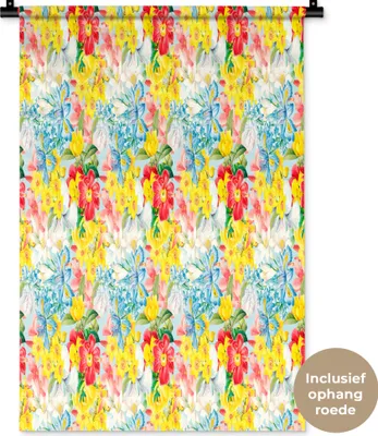 Produktbild von MuchoWow® Wandteppich Wandbehang Blumen - Muster - Farben 60x90 cm Tapisserie Dekoration Wandtuch - Foto-Teppich - Abwaschbar