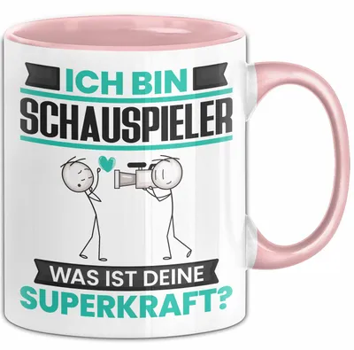 Produktbild von Schauspieler Tasse Geschenk für Schauspieler Geburtstag Lustiger Spruch Kaffee-Becher Was Ist Deine Superkraft (Rosa)