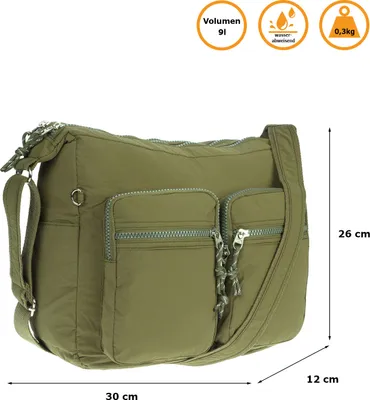 Produktbild von Große Damen Tasche Schultertasche Umhängetasche Henkeltasche Nylon Optik Bag Olive
